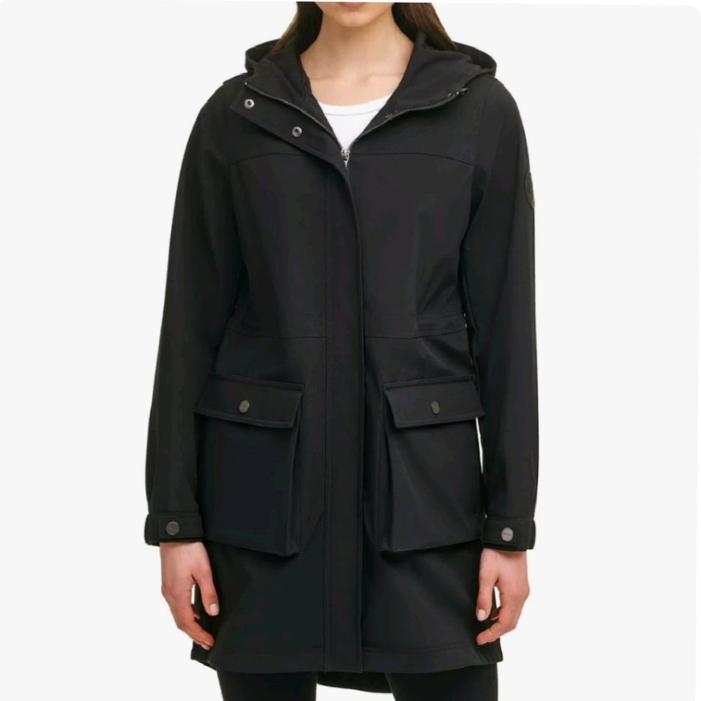 NWT DKNY $200 Ladies Water Resistant Hooded Adjustable Waist Long Lined Parka - Picture 2 of 12